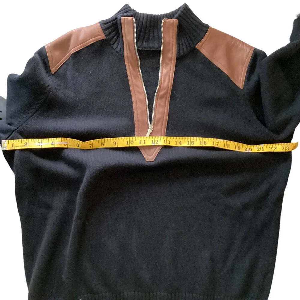 Ralph Lauren Leather Trim Black Men’s 1/4 Zip Sweater No Tags - Picture 5 of 7